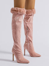 Fuzzy Suede Stiletto Heeled Boots